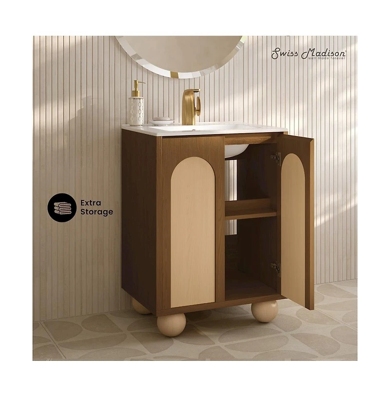 Swiss Madison Plaisir Ii 24" Freestanding Bathroom Vanity in Brown Oak with Sink Top