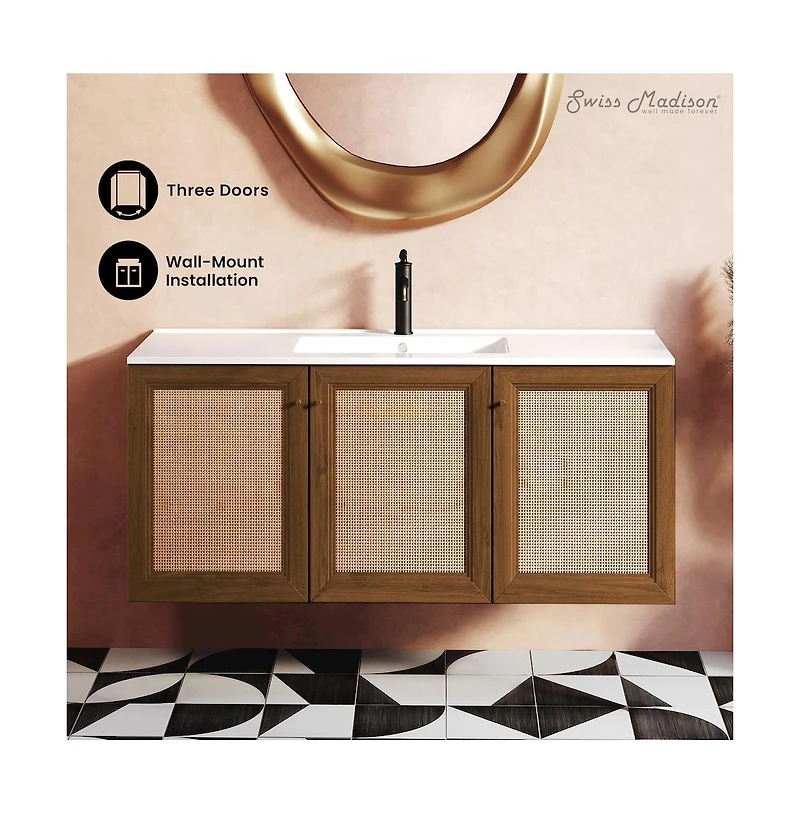 Swiss Madison Classe 48" Wall-Mounted Bathroom Vanity in Brown Oak