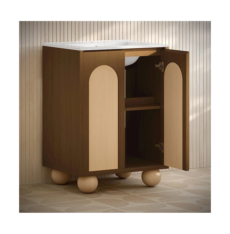 Swiss Madison 24" Freestanding Bathroom Vanity in Brown Oak with 3-Hole Widespread Sink Top