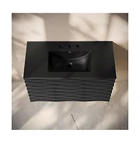 Swiss Madison 36" Wall-Mounted Bathroom Vanity in Black Oak, Black 3-Hole Widespread Sink Top