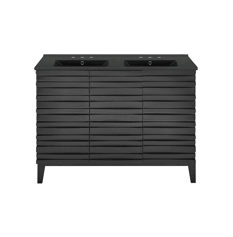 Swiss Madison48 in. Black Oak, Double Basin Bathroom Vanity, Black, 3-Hole Ceramic Sink Top