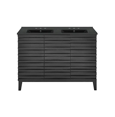 Swiss Madison48 in. Black Oak, Double Basin Bathroom Vanity, Black, 3-Hole Ceramic Sink Top