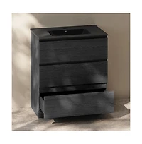 Swiss Madison Liberte 30" Freestanding Bathroom Vanity in Black Oak with Black Sink Top