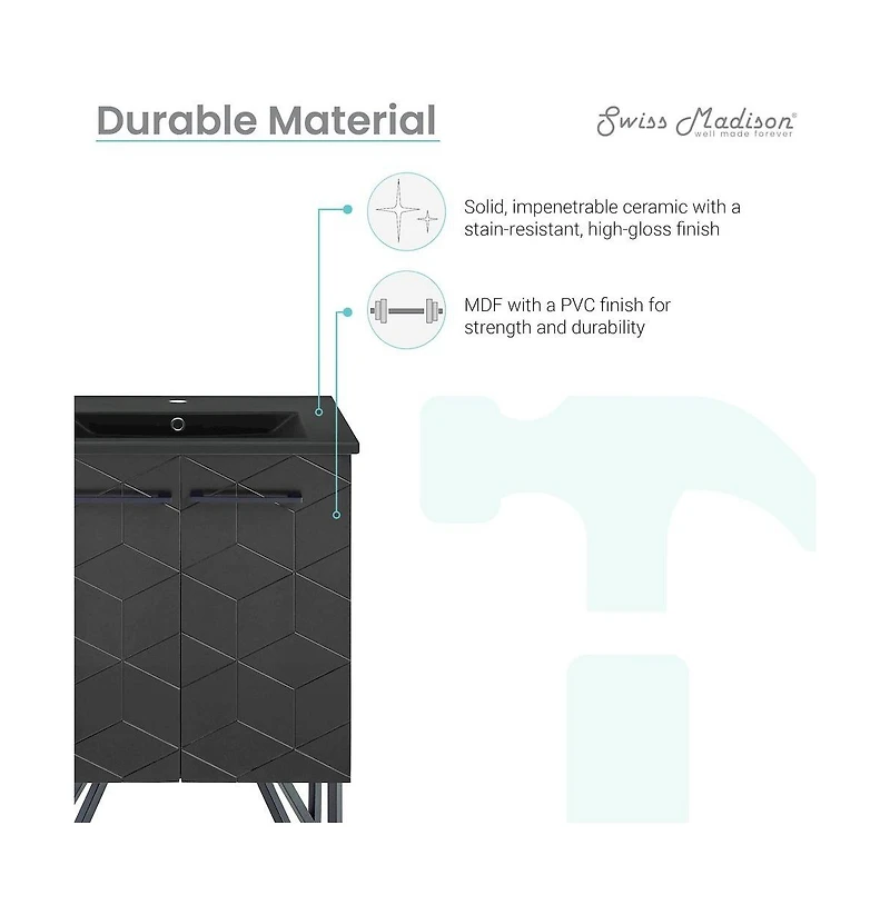 Swiss Madison Annecy 24 in. Phantom Black Bathroom Vanity With Black Ceramic Sink Top