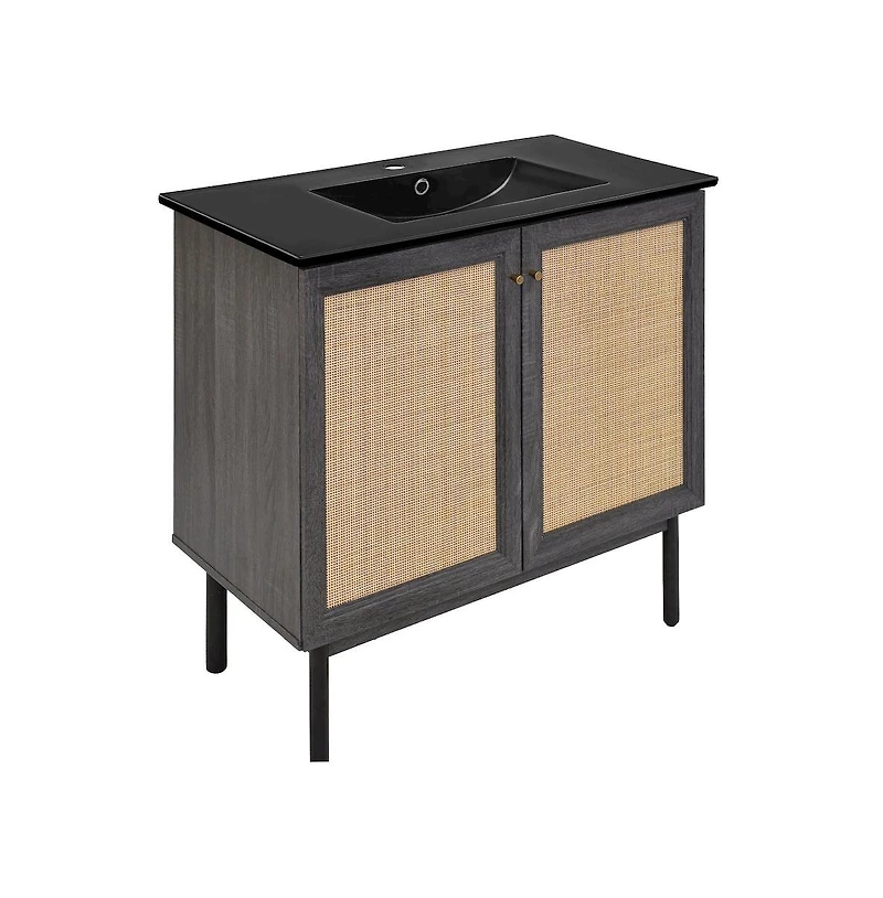 Classe 36" Freestanding Bathroom Vanity in Black Oak with Black Sink Top