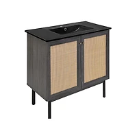 Classe 36" Freestanding Bathroom Vanity in Black Oak with Black Sink Top