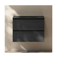 Swiss Madison 30" Wall-Mounted Bathroom Vanity in Black Oak, Black 3-Hole Widespread Sink Top