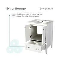 Swiss Madison Cannes 24 in. White Bathroom Vanity With White, 3-Hole Ceramic Sink Top