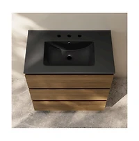 Swiss Madison30" Freestanding Bathroom Vanity in Brown Oak, Black 3-Hole Widespread Sink Top