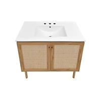 Swiss Madison 36" Freestanding Bathroom Vanity in Golden Oak with 3-Hole Widespread Sink Top