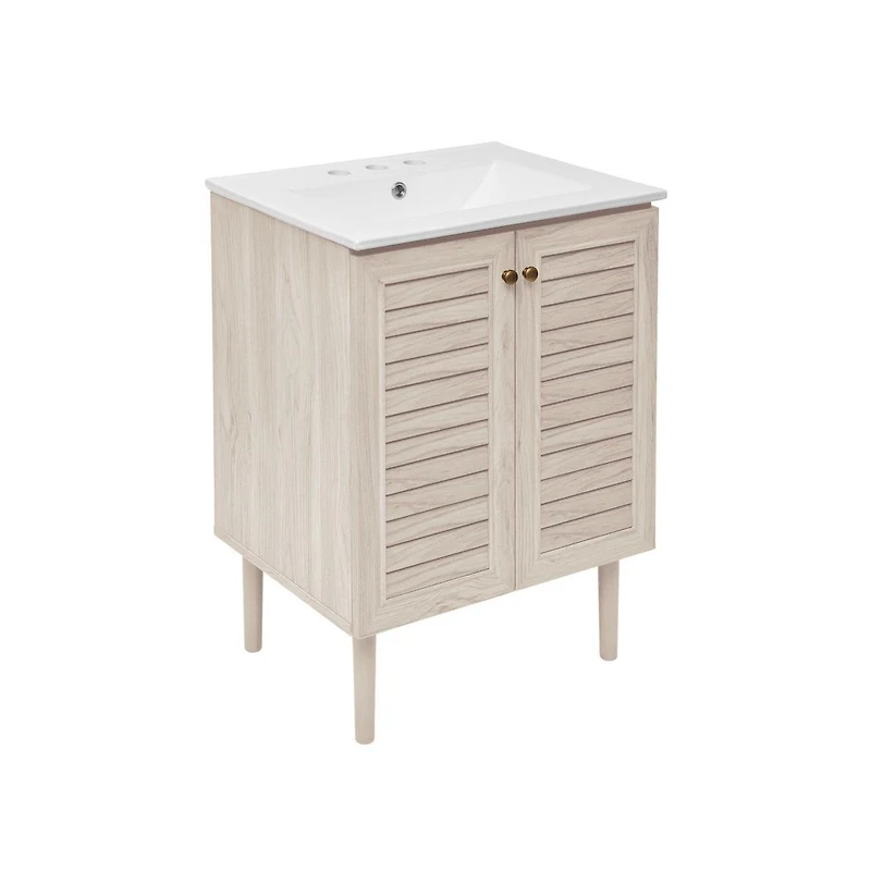 Swiss Madison 24" Freestanding Bathroom Vanity in White Oak with 3-Hole Widespread Sink Top
