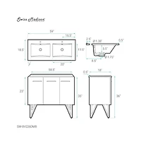Swiss Madison 60 in. Black Walnut, Double Basin Bathroom Vanity, Artificial Stone Sink Top