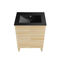 Swiss Madison Cascade in. Natural Oak Bathroom Vanity With Black Ceramic Sink Top