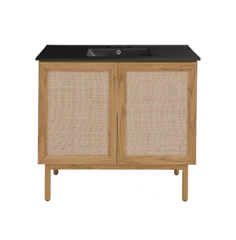 Swiss Madison36" Freestanding Bathroom Vanity in Golden Oak, Black 3-Hole Widespread Sink Top