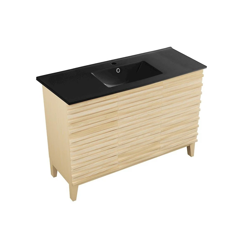 Swiss Madison Cascade 48 in. Natural Oak Bathroom Vanity With Black Ceramic Sink Top