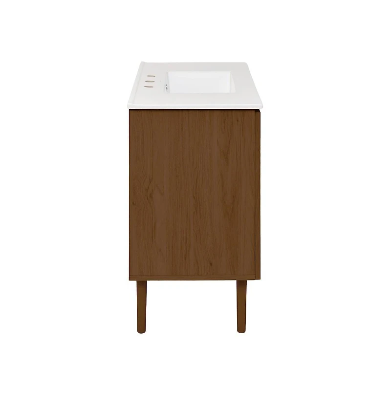 Swiss Madison 36" Freestanding Bathroom Vanity in Brown Oak with 3-Hole Widespread Sink Top
