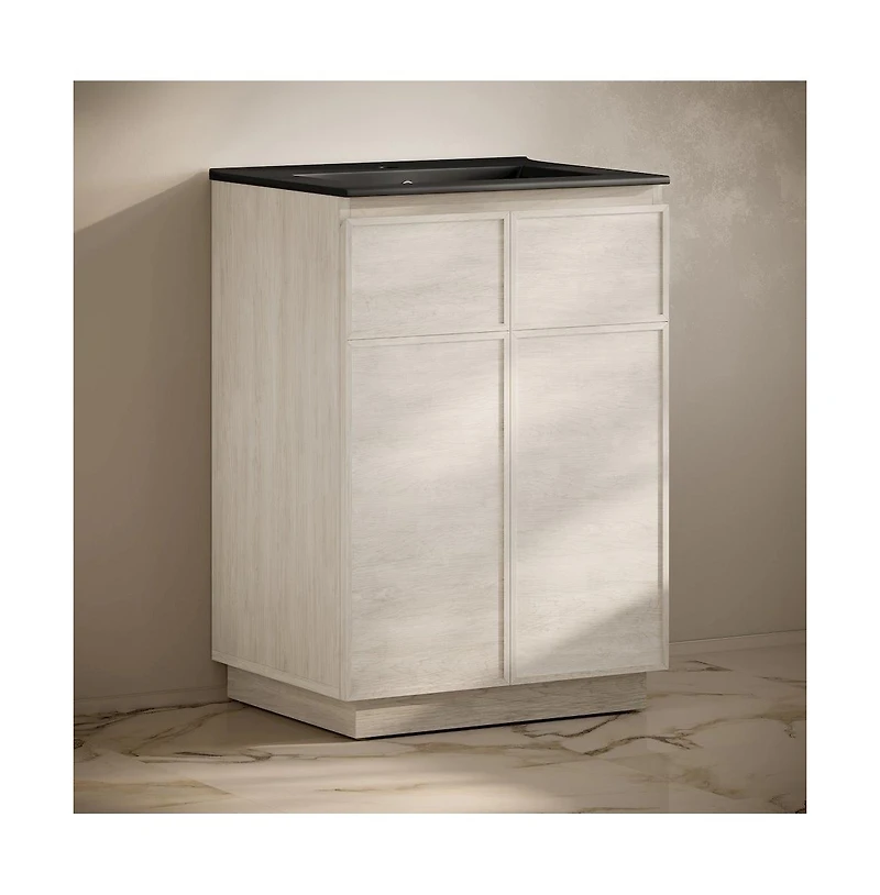 Swiss Madison St. Tropez 24" Freestanding Bathroom Vanity in White Oak with Black Sink Top
