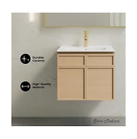 Swiss Madison St. Tropez 24" Wall-Mounted Bathroom Vanity in Natural Oak with Sink Top