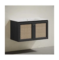 Swiss Madison36" Wall-Mounted Bathroom Vanity, Black Oak, Widespread Faucet Holes Vanity Top