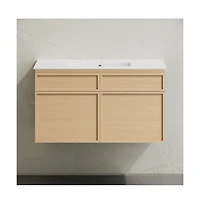 36" Wall-Mounted Bathroom Vanity in Natural Oak with 3-Hole Widespread Sink Top