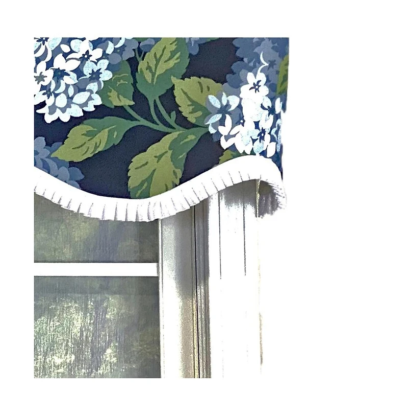 Rlf Home Hydrangea Ruffled Provance valance 3in Rod Pocket Navy, 50in x 17in - Rlf Home