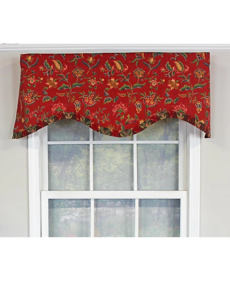 Rlf Home Norwell Ruffled Cornice 100% Cotton with Fully Lined 3" Rod Pocket Valnance for Windows 50" x 17" Red