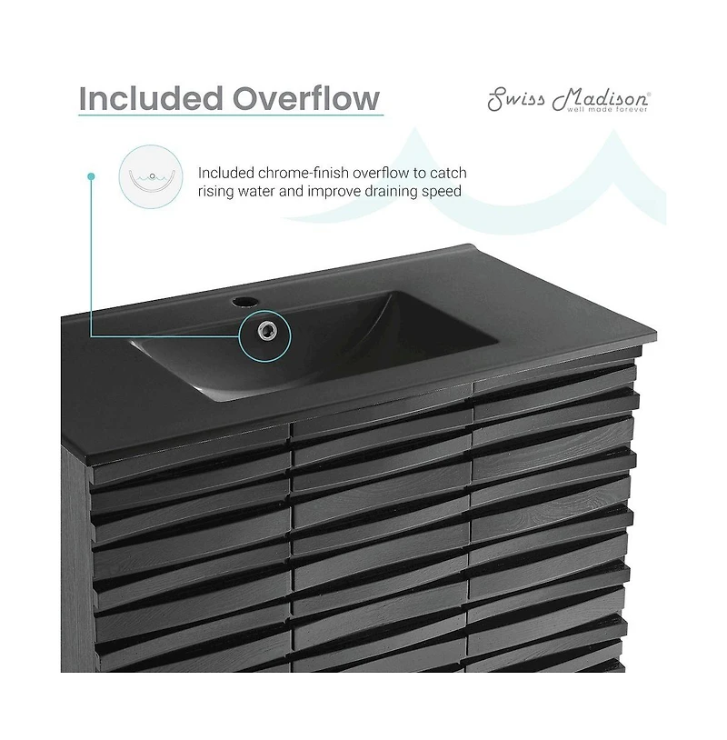 Swiss Madison Cascade 36 in. Black Oak Bathroom Vanity With Black Ceramic Sink Top