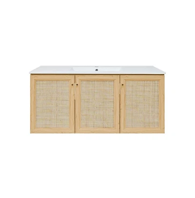 Swiss Madison Classe 48" Wall-Mounted Bathroom Vanity in Natural Oak