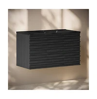 Swiss MadisonCascade 36" Wall-Mounted Bathroom Vanity in Black Oak with Black Sink Top