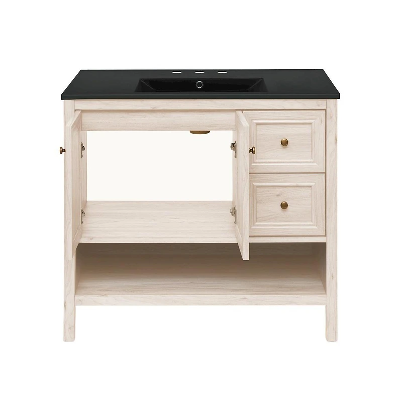 Swiss Madison 36" Freestanding Bathroom Vanity in White Oak, Black 3-Hole Widespread Sink Top