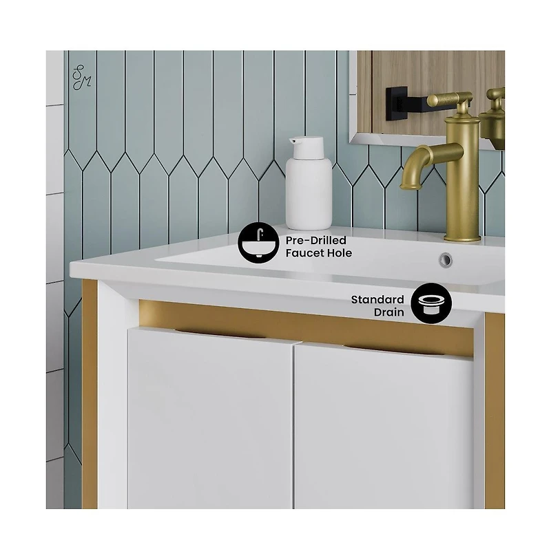 Swiss Madison Marseille 24" Bathroom Vanity in White and Brushed Gold