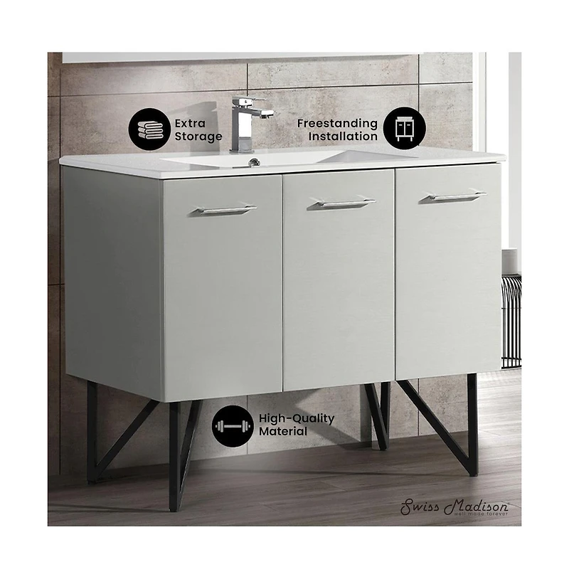 Swiss MadisonAnnecy 48" Freestanding Bathroom Vanity in Gray with Sink Top