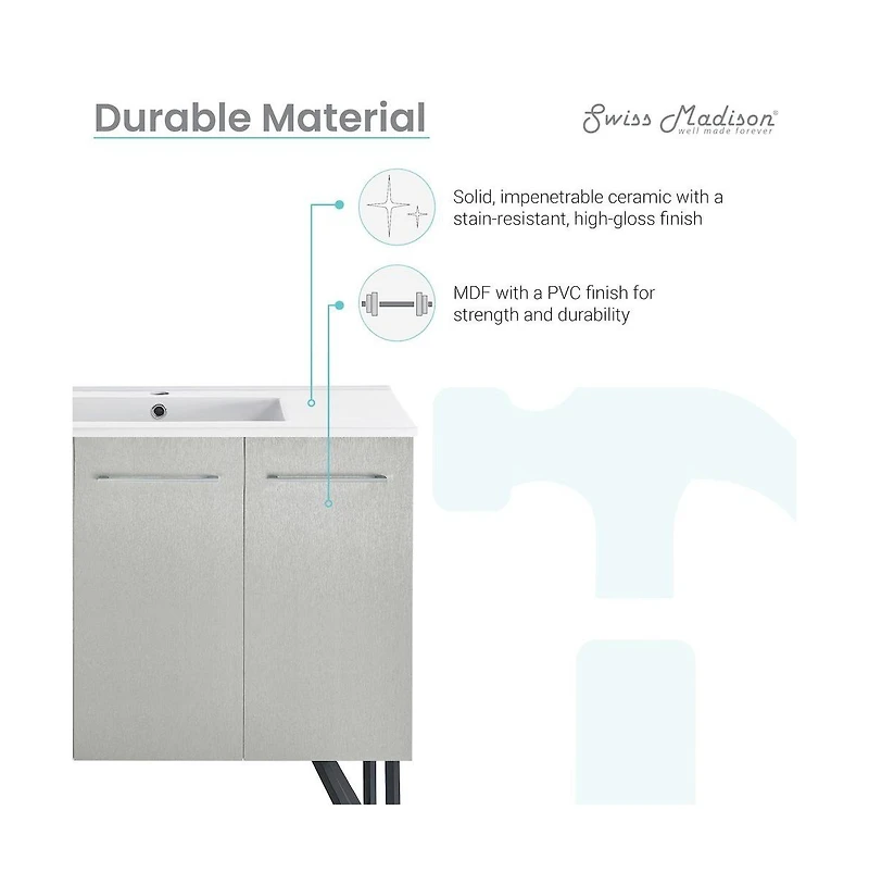 Swiss Madison Annecy 36" Freestanding Bathroom Vanity in Gray with Sink Top