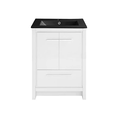 Virage 24 in. White Bathroom Vanity With Black Ceramic Sink Top