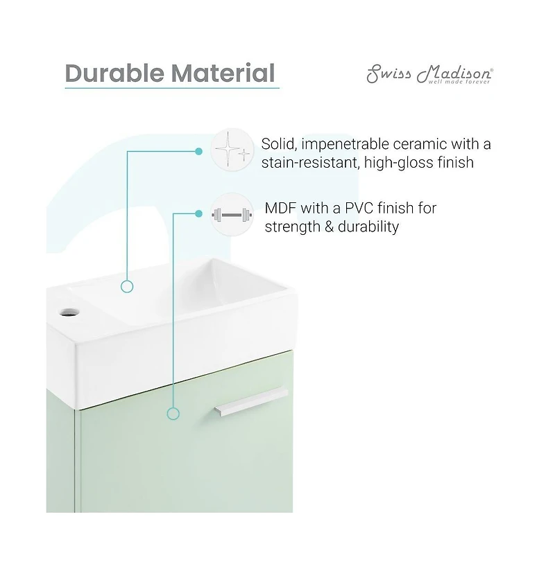 Swiss Madison Colmer 18" Wall-Mounted Bathroom Vanity in Mint