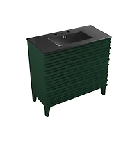 Swiss Madison 36" Freestanding Bathroom Vanity in Green Oak, Black 3-Hole Widespread Sink Top