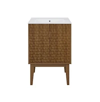 24" Freestanding Bathroom Vanity in Brown Oak with 3-Hole Centerset Sink Top