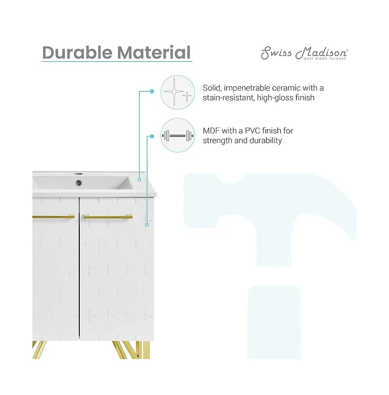 Swiss Madison Annecy 24" Freestanding Bathroom Vanity in Galaxy White with Sink Top