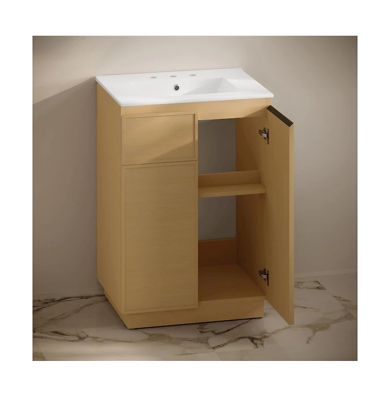 Swiss Madison 24" Freestanding Bathroom Vanity in Natural Oak with 3-Hole Widespread Sink Top