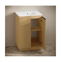 Swiss Madison 24" Freestanding Bathroom Vanity in Natural Oak with 3-Hole Widespread Sink Top