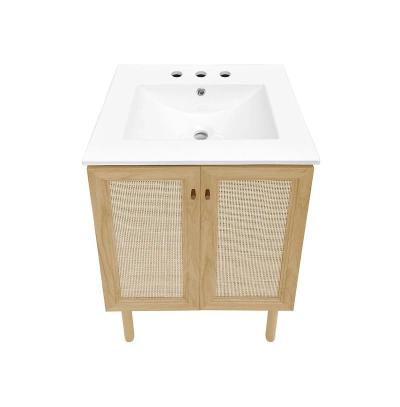 Swiss Madison 24" Freestanding Bathroom Vanity in Natural Oak with 3-Hole Centerset Sink Top