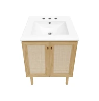 Swiss Madison 24" Freestanding Bathroom Vanity in Natural Oak with 3-Hole Centerset Sink Top