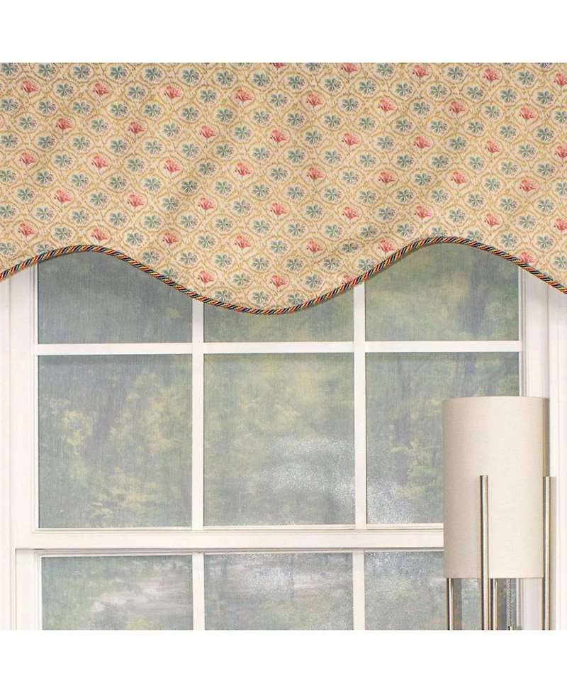 Rlf Home Lake Blossom Corded Cornice 100% Cotton with Fully Lined 3" Rod Pocket Valnance for Windows 50" x 17" Multi