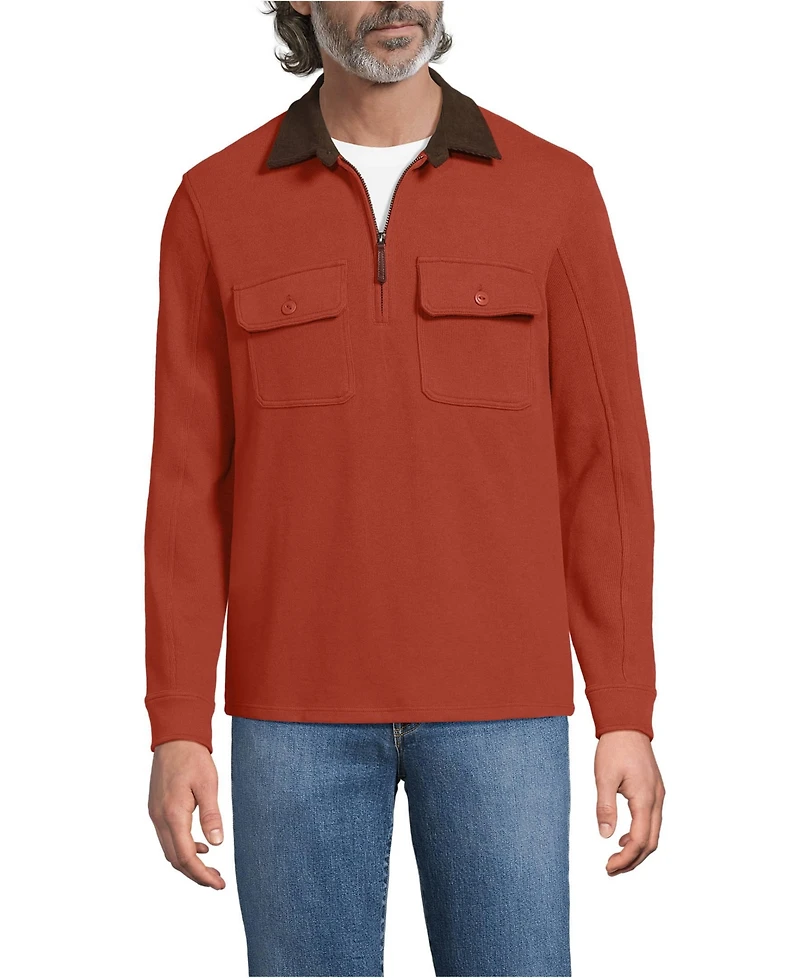 Lands' End Men's Long Sleeve Corduroy Collar Bedford Rib Quarter Zip