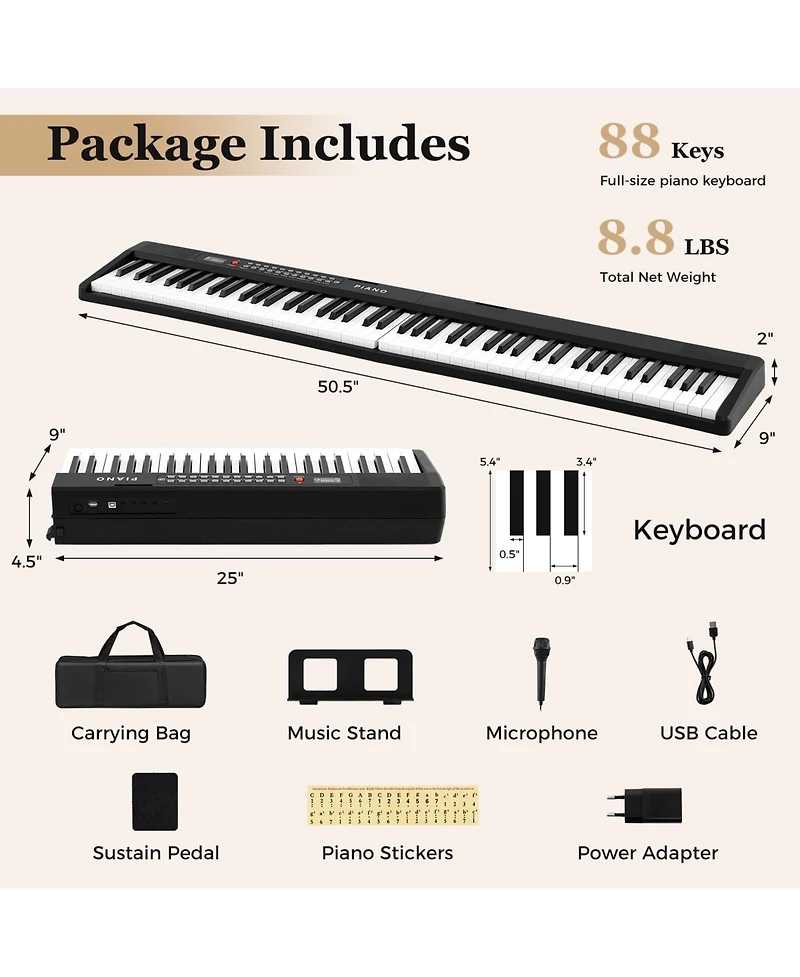 Mecale 88 Key Foldable Piano Keyboard Portable Semi Weighted Electric Piano