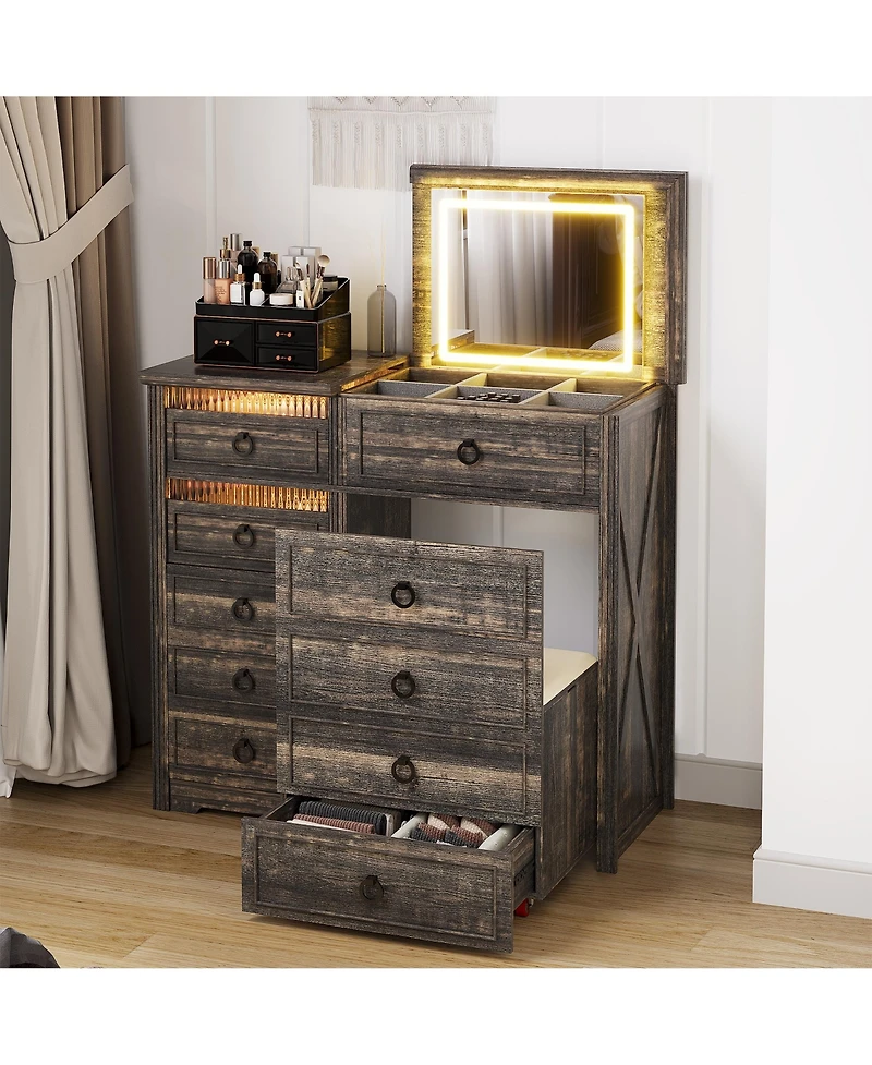 Vlsrka Vanity Makeup Desk with Mirror and Lights