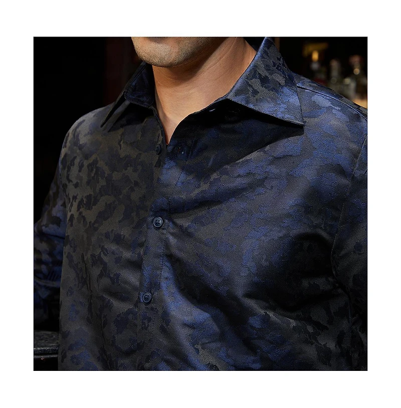 Campus Sutra Men's Navy Blue Abstract-Woven Shirt
