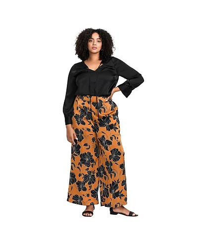 Avenue Women's Plus Goldi Wide Leg Satin Pant