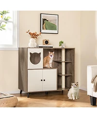 Gymax Cat Litter Box Enclosure 5-in-1 Enlarged Cat Litter Cabinet Furniture