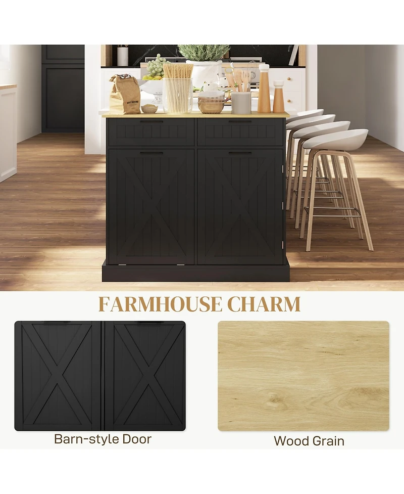 Homcom 10 Gallon Kitchen Island with Trash Can Storage and Drawers,